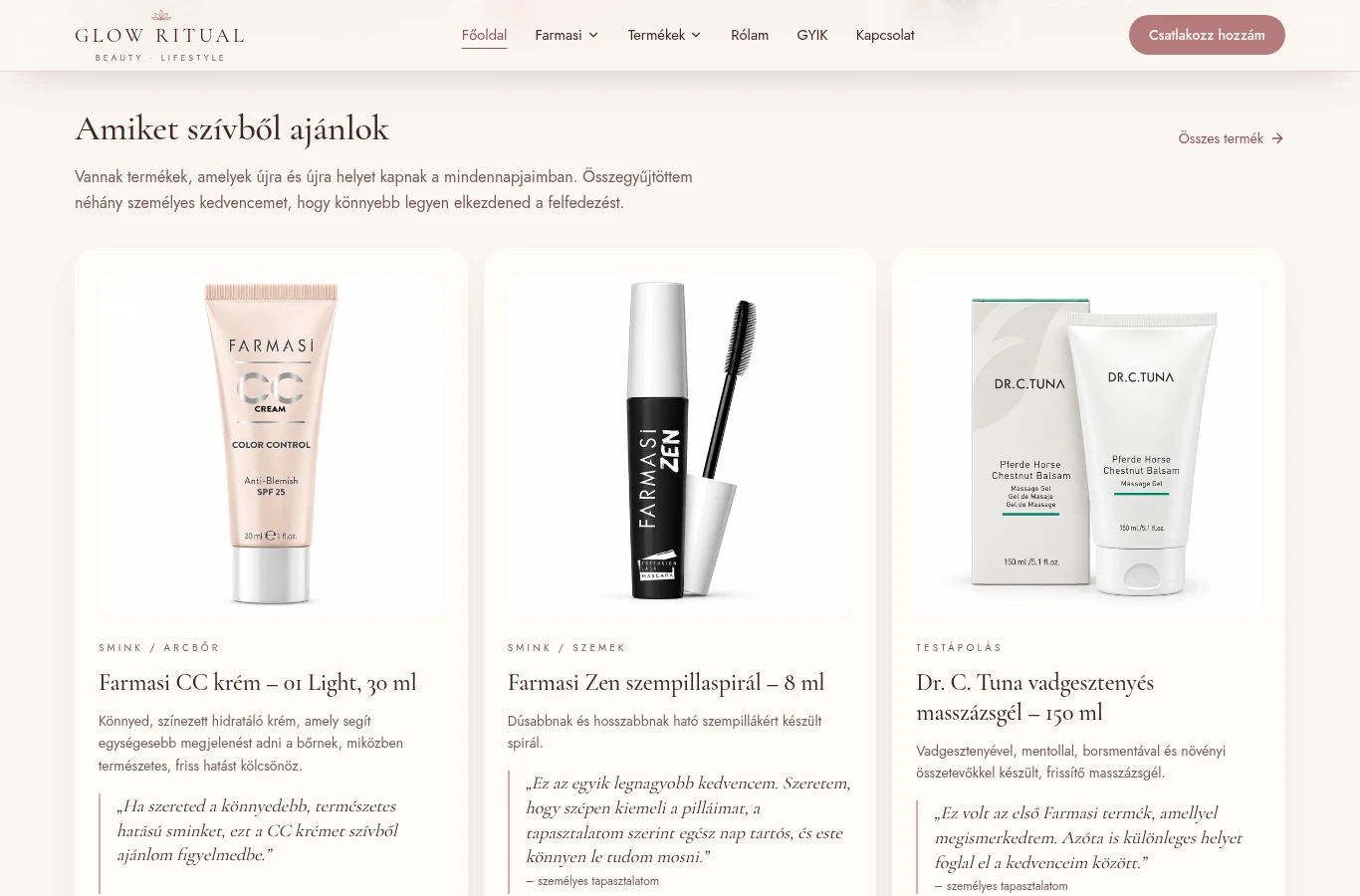 Glow Ritual — Személyes termékajánlások