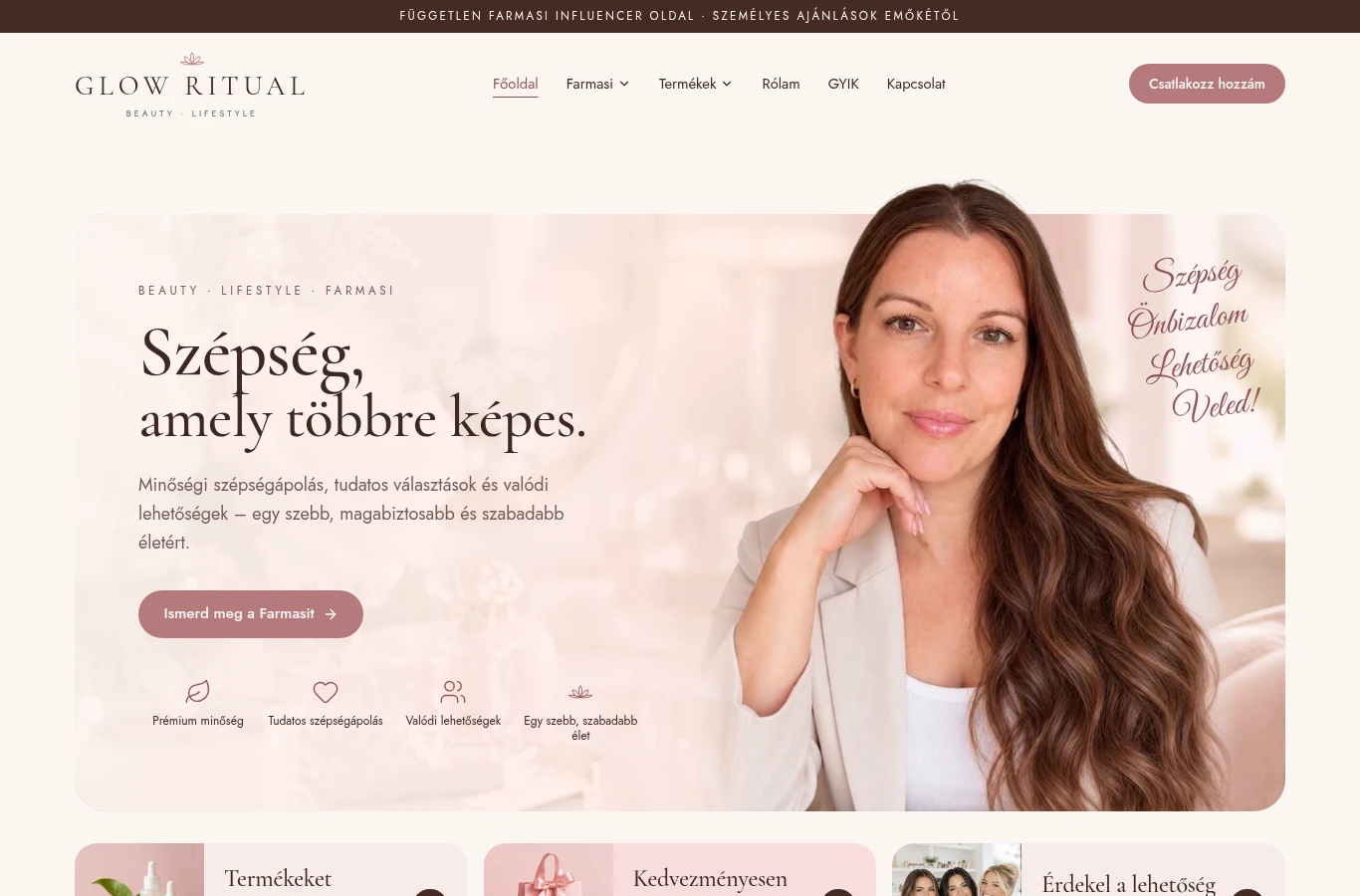 Glow Ritual — Nyitóoldal — desktop nézet